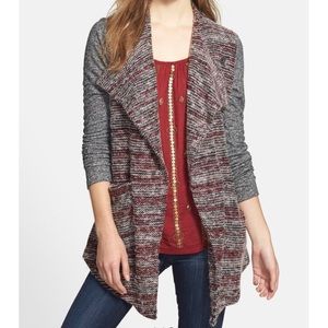 Mixed knit drape front cardigan